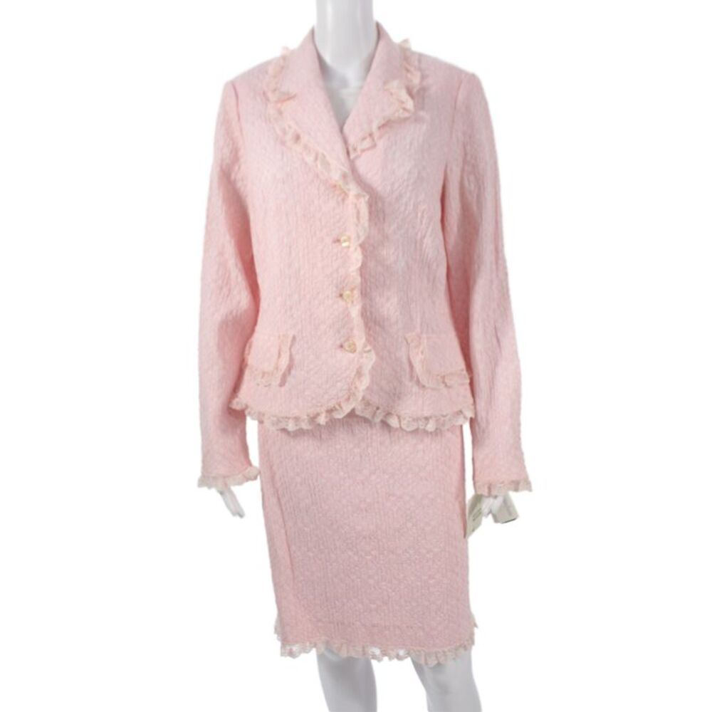 Rickie Freeman Teri Jon Womens Pink Cotton Skirt Suit Long Sleeve Size 14
